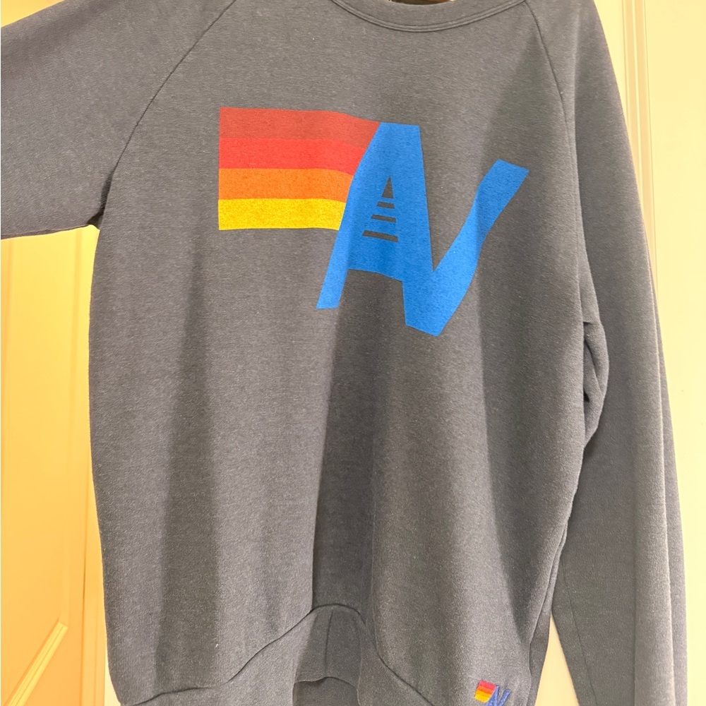 Aviator Nation Gray Sweater with Multicolor Logo